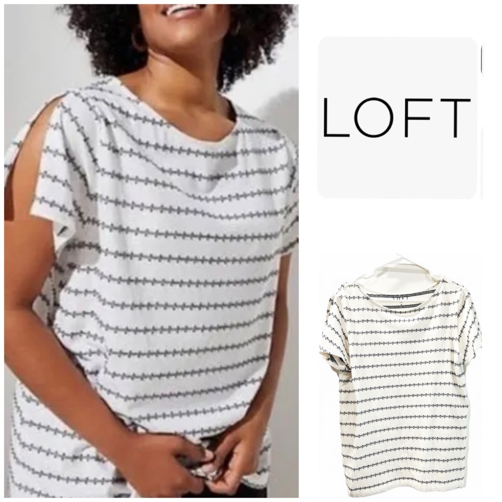 LOFT White and Black Striped Top